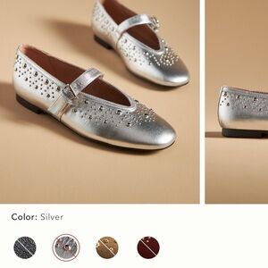 Bibi Lou Silver Embellished Flats box included